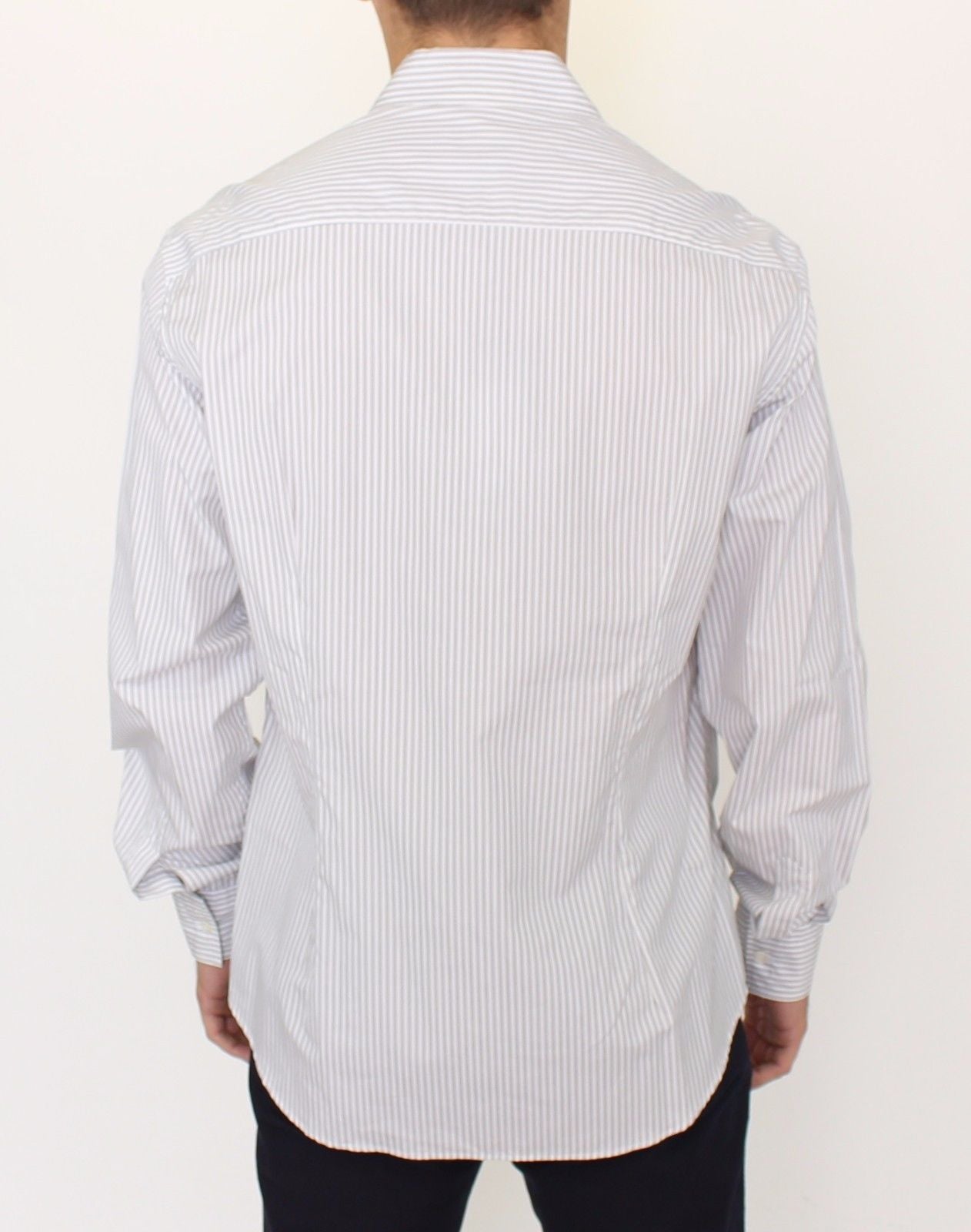 Chemise décontractée à rayures blanches et grises, coupe droite, Ermanno Scervino