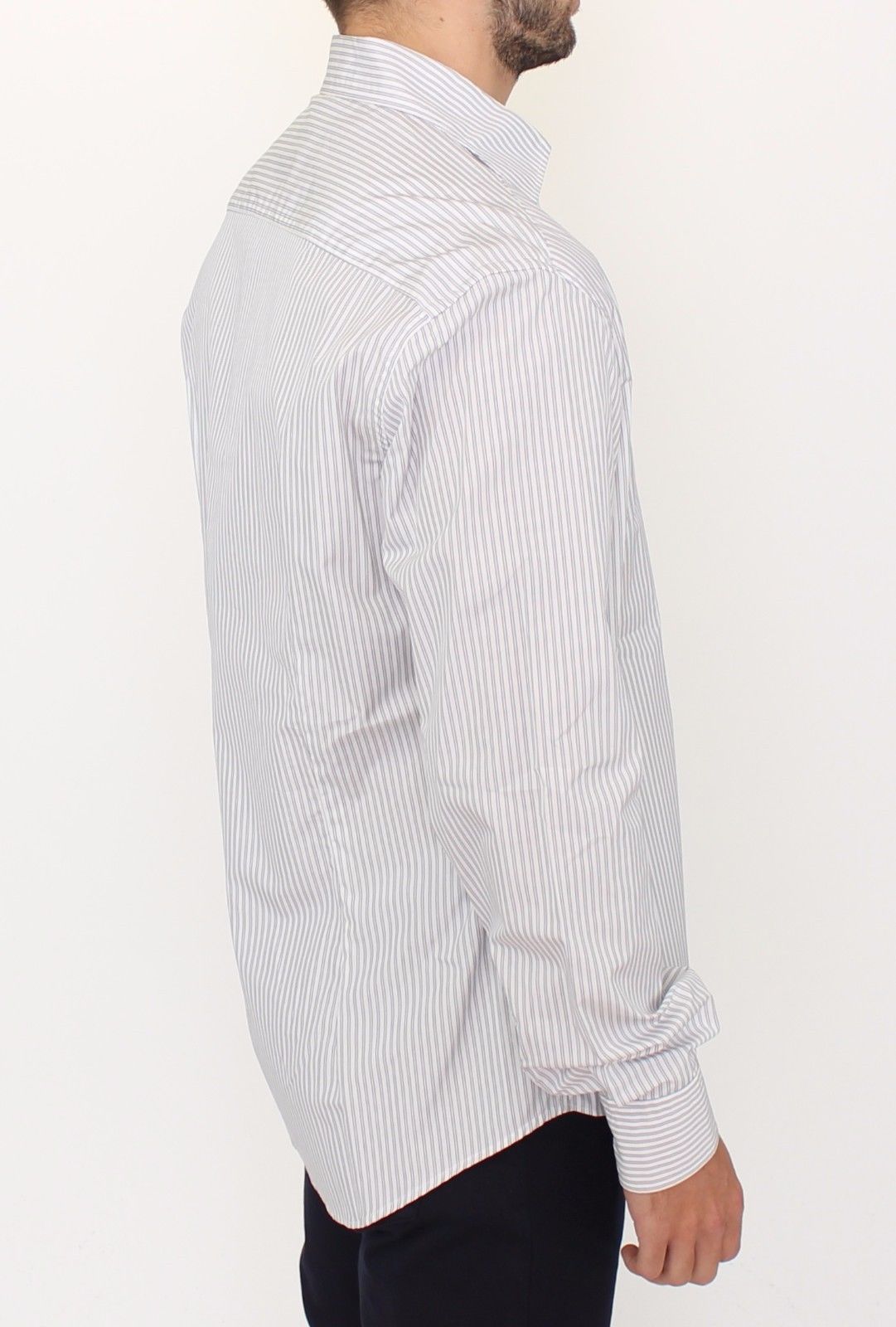 Chemise décontractée à rayures blanches et grises, coupe droite, Ermanno Scervino