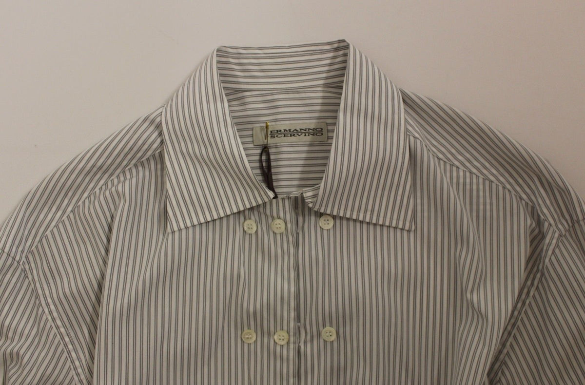 Chemise décontractée à rayures blanches et grises, coupe droite, Ermanno Scervino