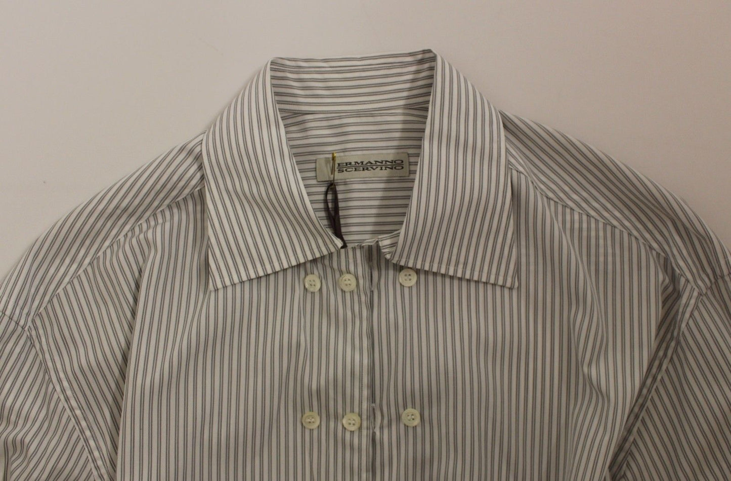 Chemise décontractée à rayures blanches et grises, coupe droite, Ermanno Scervino
