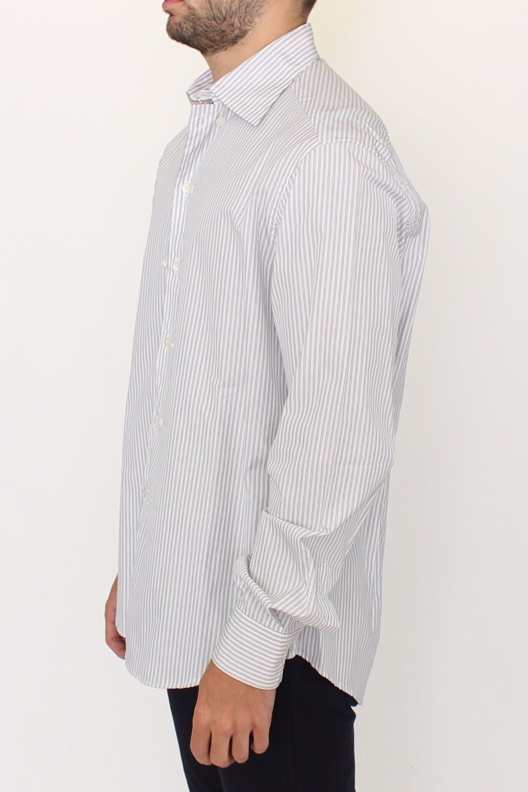 Chemise décontractée à rayures blanches et grises, coupe droite, Ermanno Scervino