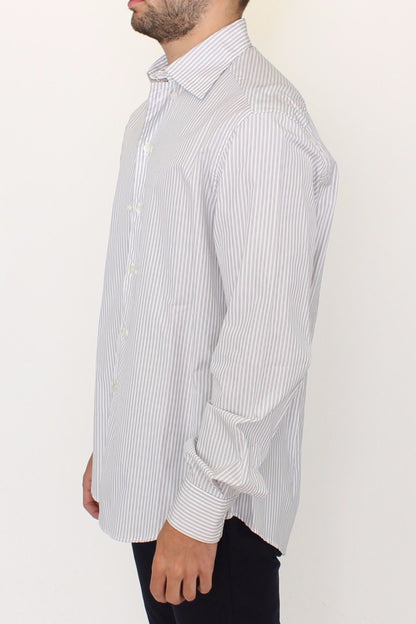 Chemise décontractée à rayures blanches et grises, coupe droite, Ermanno Scervino