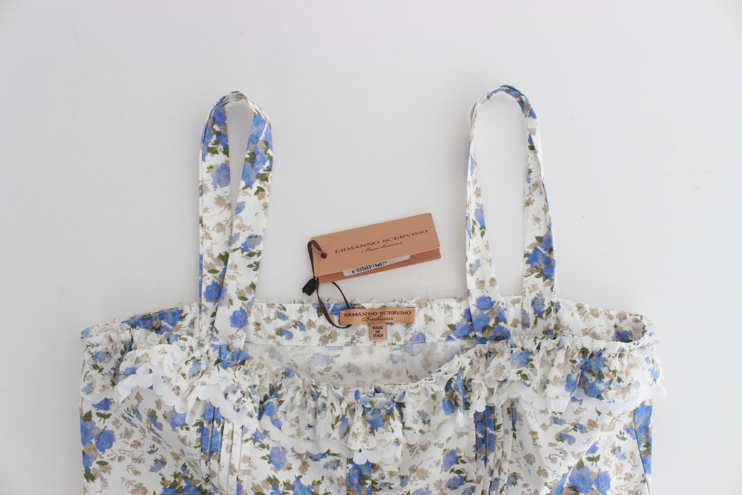 Mini-robe de plage bleue à motifs floraux de la collection de maillots de bain Ermanno Scervino.