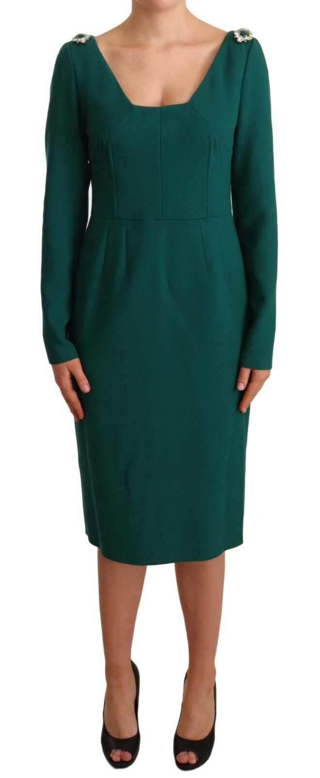 Robe midi en crêpe extensible verte à cristaux de Dolce &amp; Gabbana