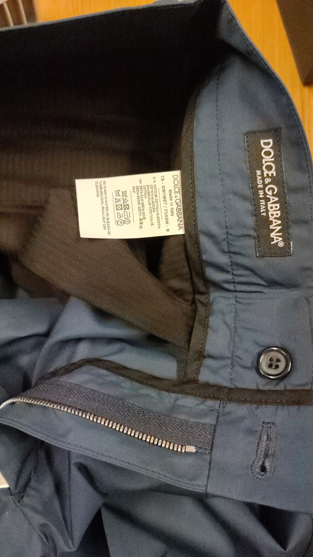 Pantalon chino en coton et soie bleu de Dolce & Gabbana