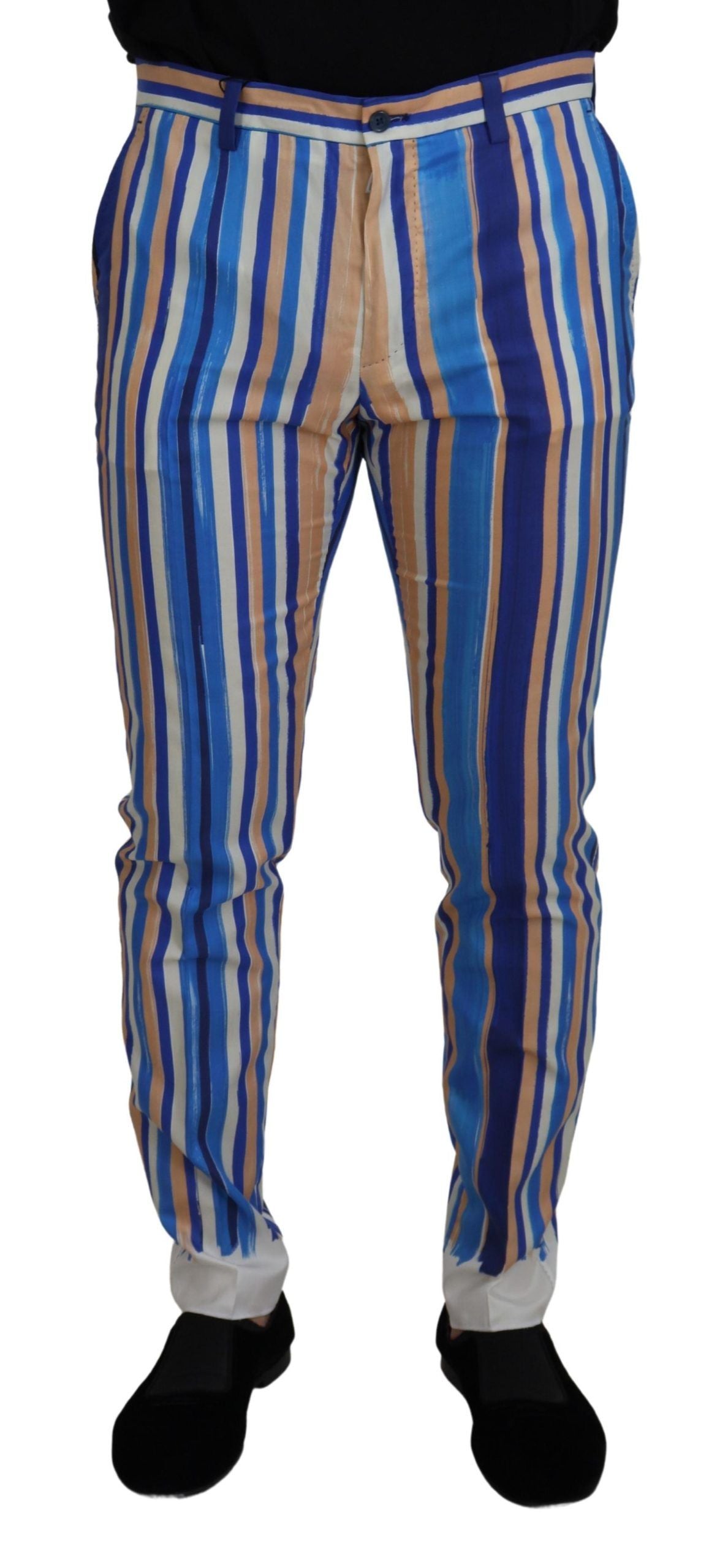 Pantalon slim en coton et soie rayé bleu de Dolce &amp; Gabbana