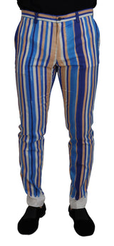 Pantalon slim en coton et soie rayé bleu de Dolce &amp; Gabbana