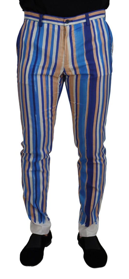 Pantalon slim en coton et soie rayé bleu de Dolce & Gabbana