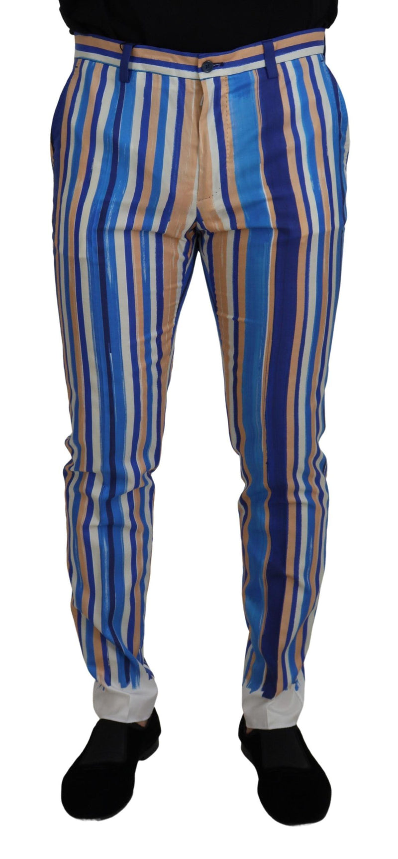 Pantalon slim en coton et soie rayé bleu de Dolce &amp; Gabbana