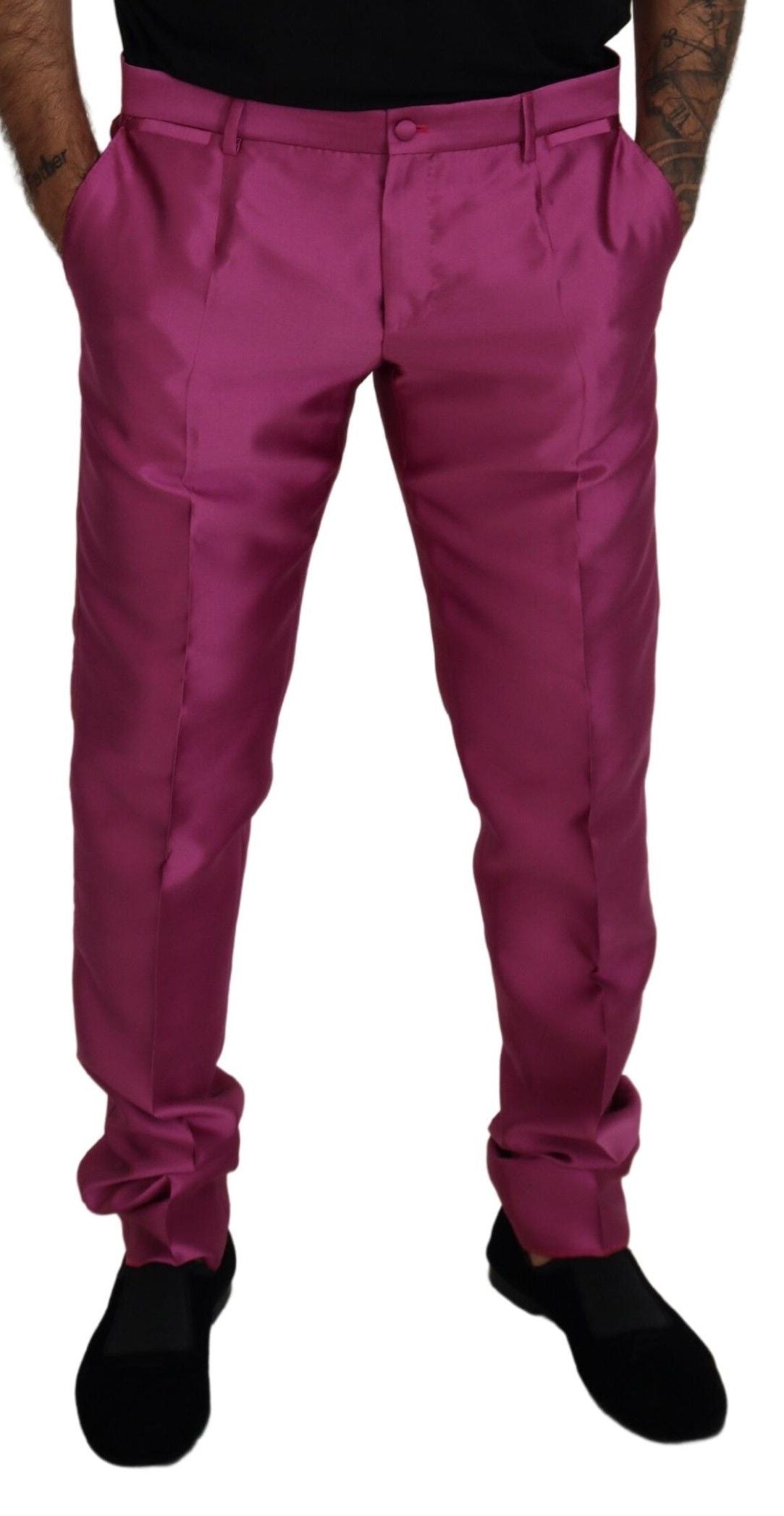 Pantalon tailleur slim en soie rose Dolce & Gabbana, pantalon habillé.