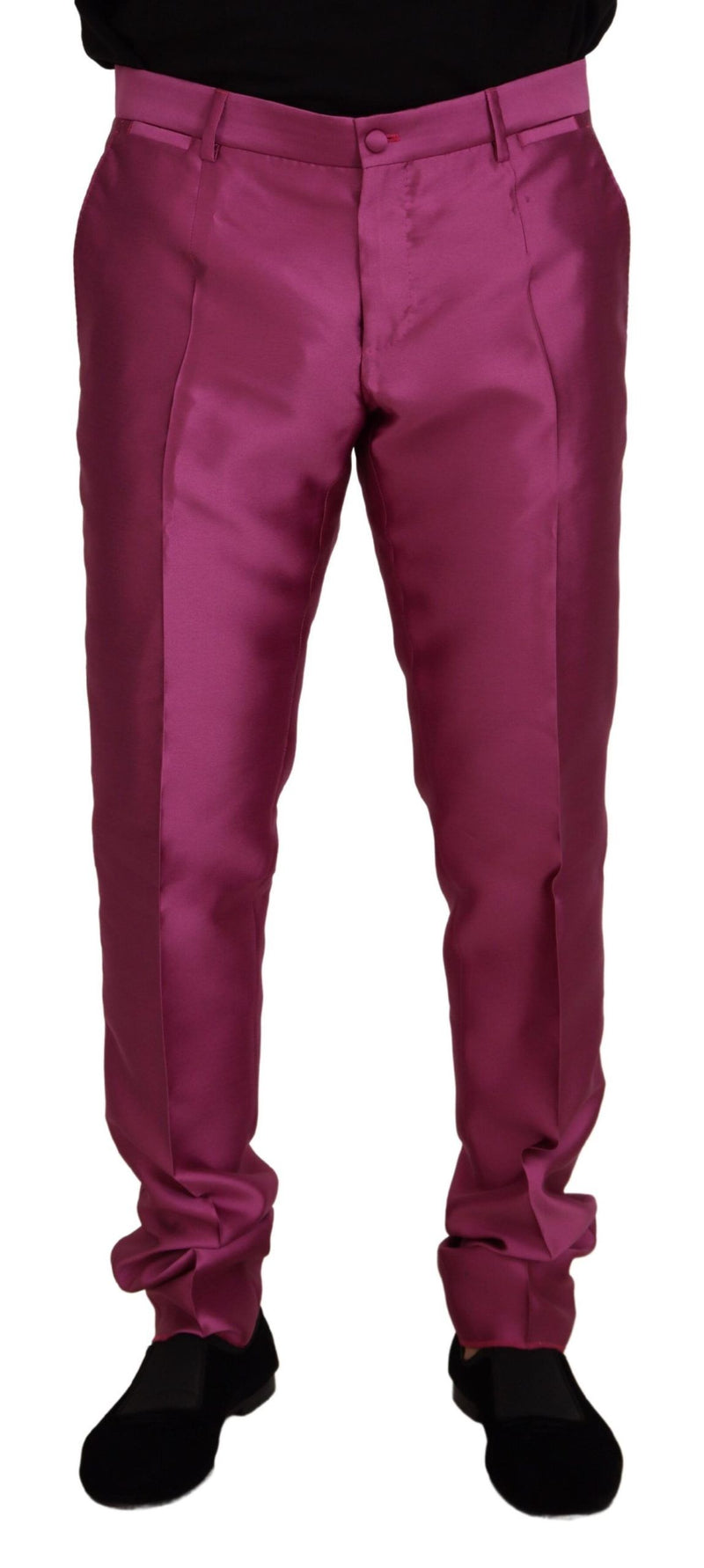 Pantalon tailleur slim en soie rose Dolce &amp; Gabbana, pantalon habillé.