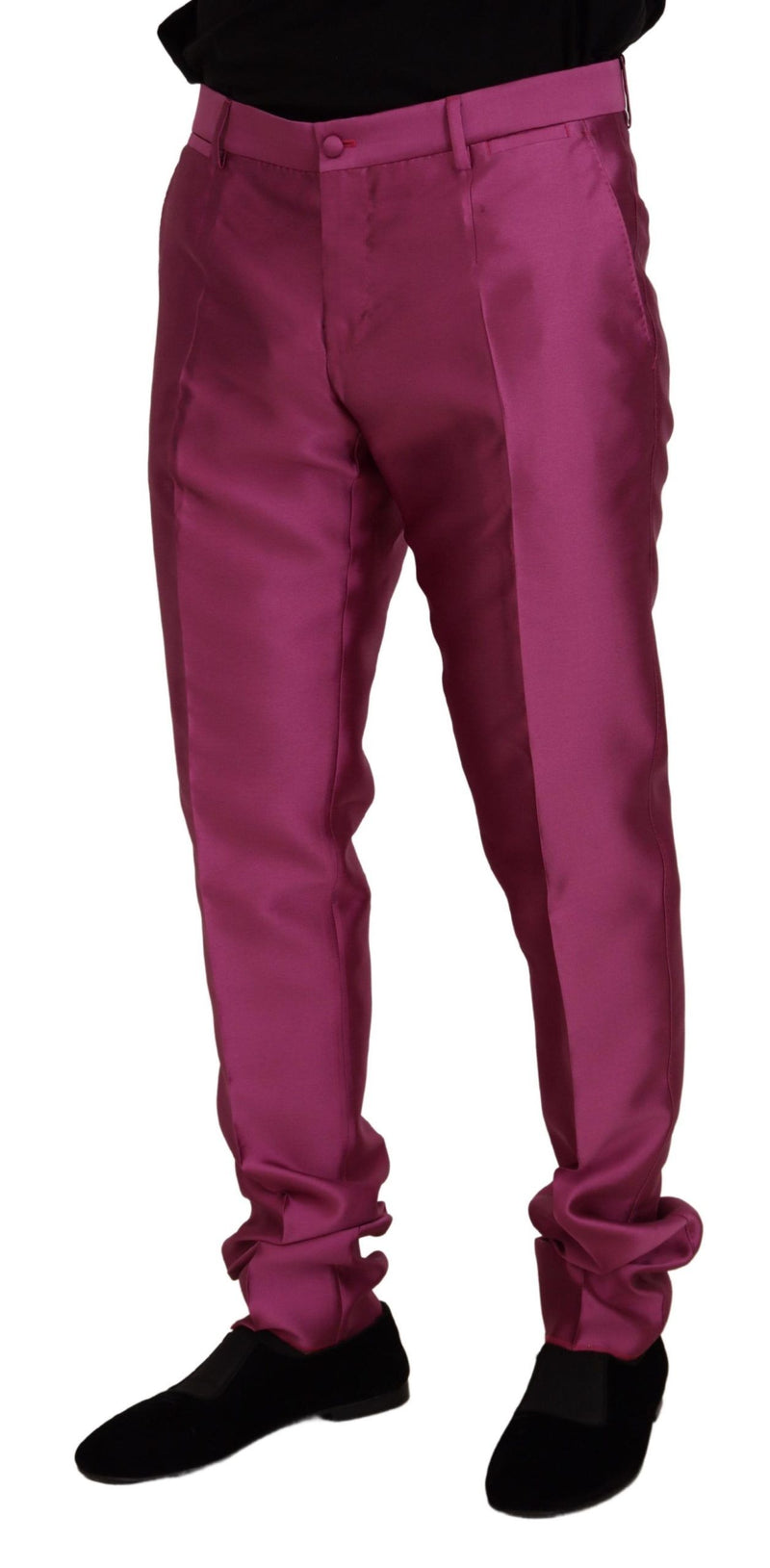 Pantalon tailleur slim en soie rose Dolce &amp; Gabbana, pantalon habillé.