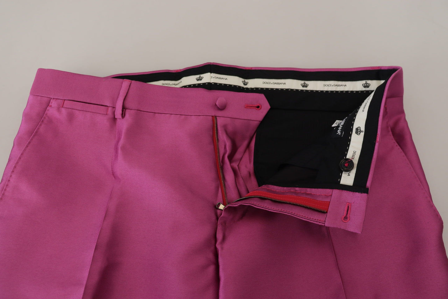 Pantalon tailleur slim en soie rose Dolce & Gabbana, pantalon habillé.