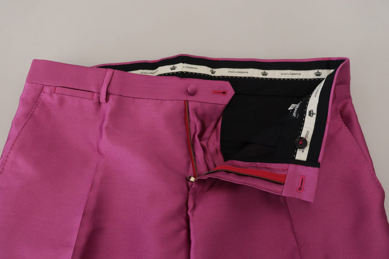 Pantalon tailleur slim en soie rose Dolce &amp; Gabbana, pantalon habillé.