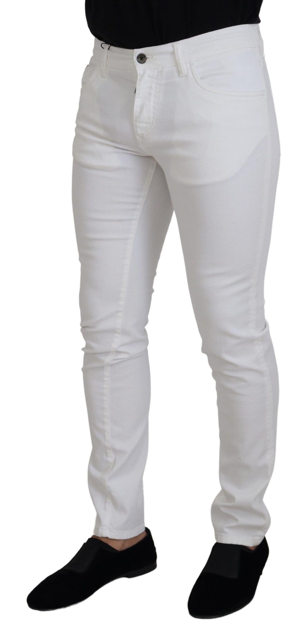 Jeans en jean coton stretch blanc slim et ajusté Dolce &amp; Gabbana