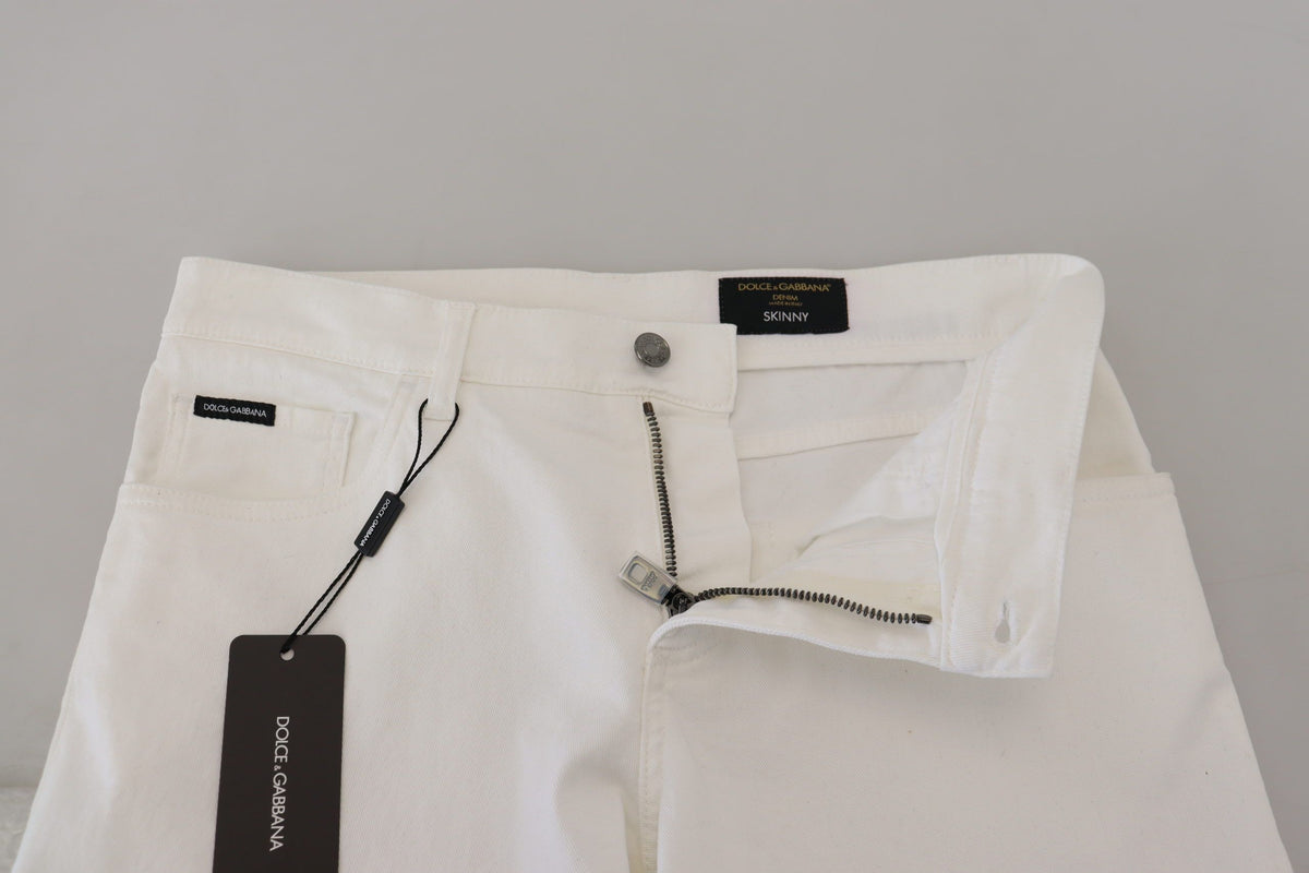 Jeans en jean coton stretch blanc slim et ajusté Dolce &amp; Gabbana