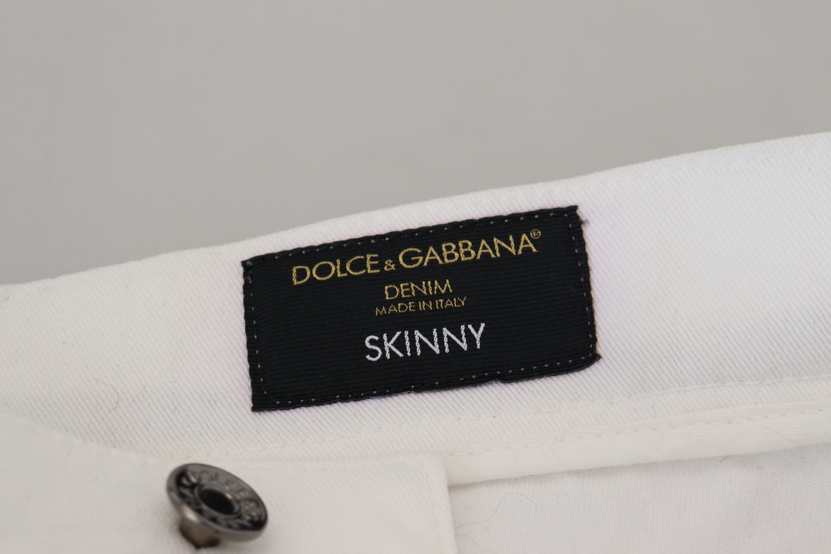 Jeans en jean coton stretch blanc slim et ajusté Dolce &amp; Gabbana