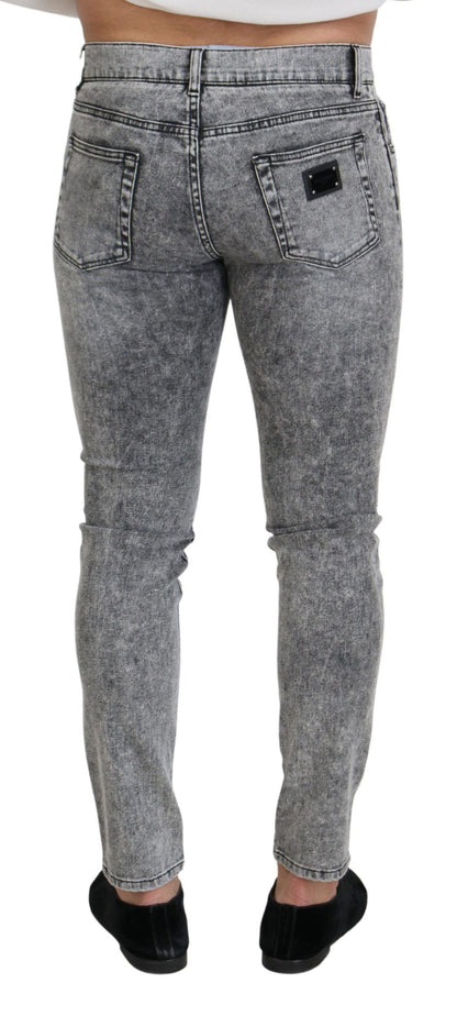 Jeans en jean stretch en coton, coupe slim et lavage gris de Dolce & Gabbana