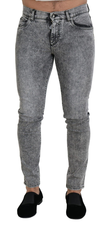Jeans en jean stretch en coton, coupe slim et lavage gris de Dolce & Gabbana