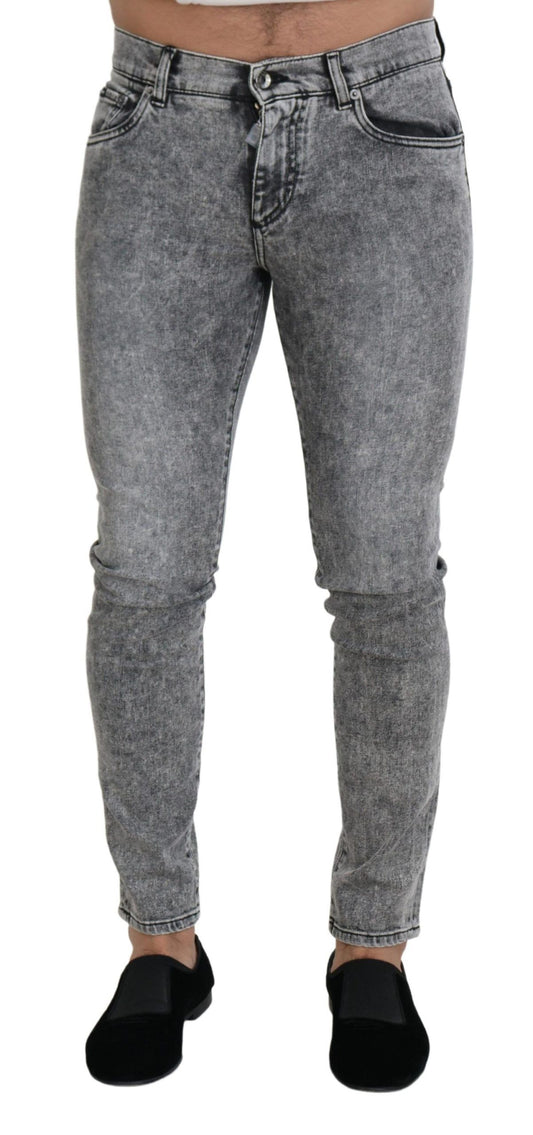 Jeans en jean stretch en coton, coupe slim et lavage gris de Dolce & Gabbana