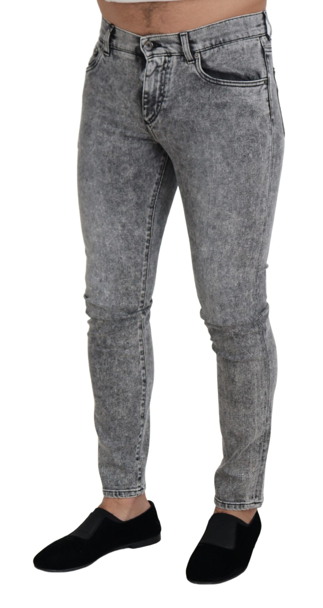 Jeans en jean stretch en coton, coupe slim et lavage gris de Dolce & Gabbana