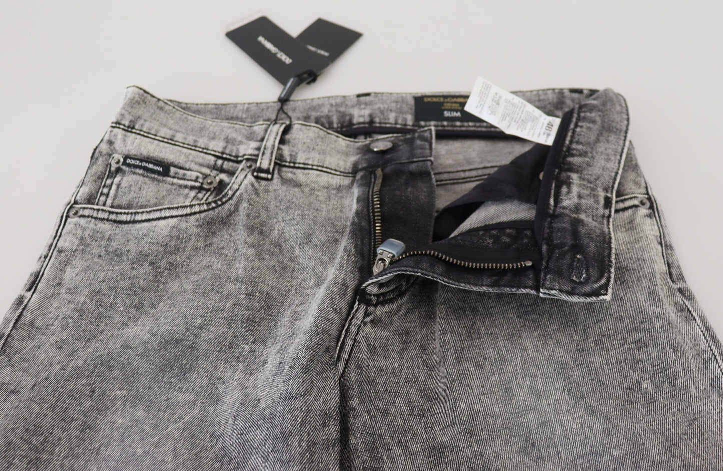 Jeans en jean stretch en coton, coupe slim et lavage gris de Dolce & Gabbana