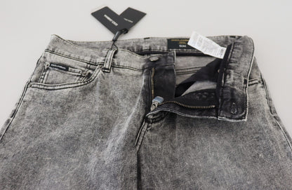 Jeans en jean stretch en coton, coupe slim et lavage gris de Dolce & Gabbana