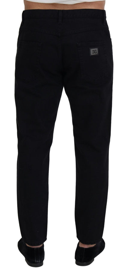 Jeans en coton noir, taille normale, coupe ample et déchirés de Dolce & Gabbana