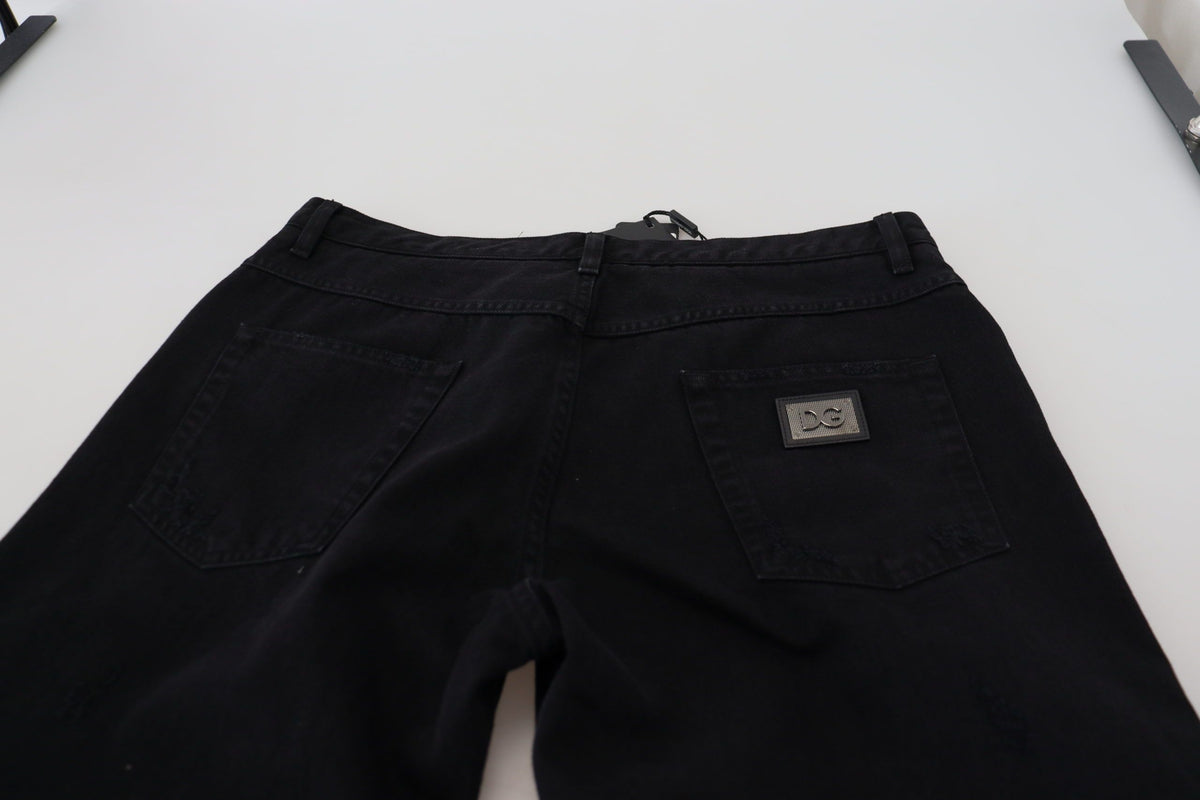 Jeans en coton noir, taille normale, coupe ample et déchirés de Dolce &amp; Gabbana