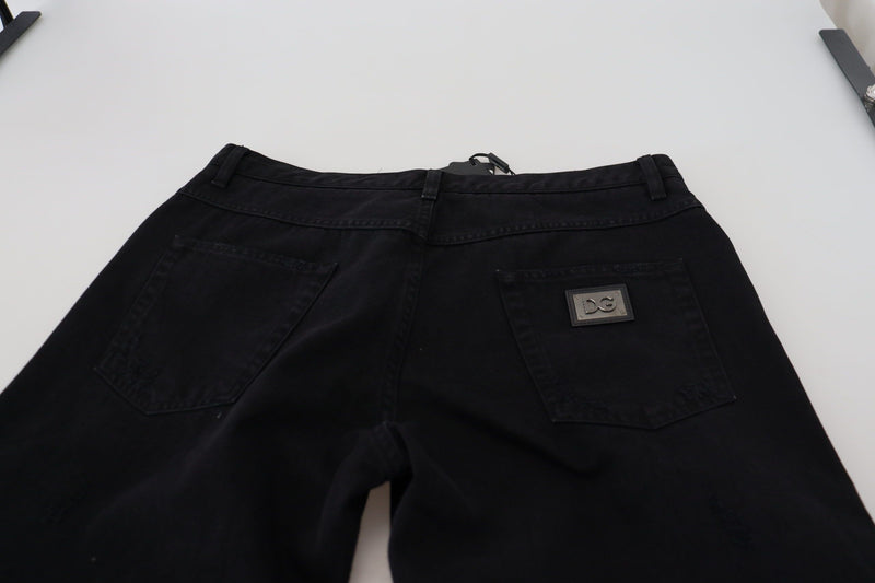 Jeans en coton noir, taille normale, coupe ample et déchirés de Dolce &amp; Gabbana