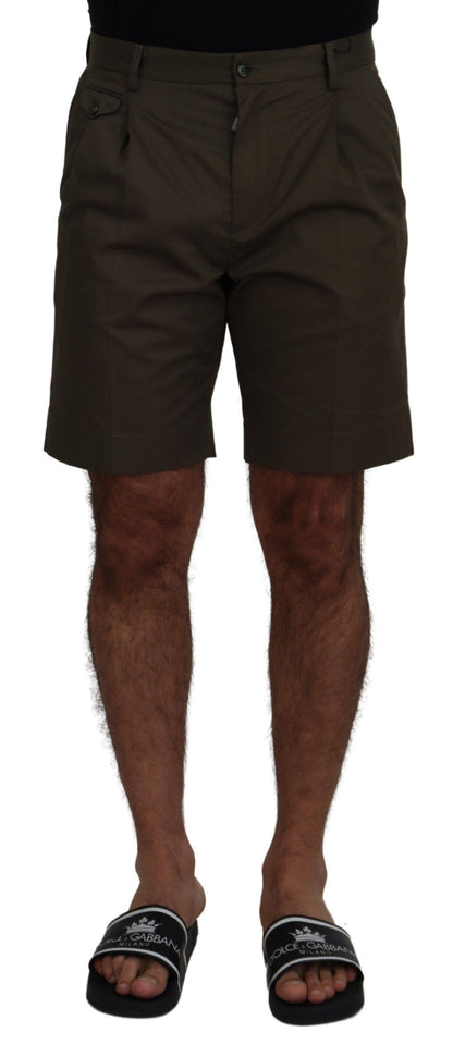 Shorts décontractés en coton vert à pinces Dolce & Gabbana