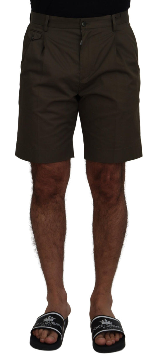Shorts décontractés en coton vert à pinces Dolce & Gabbana