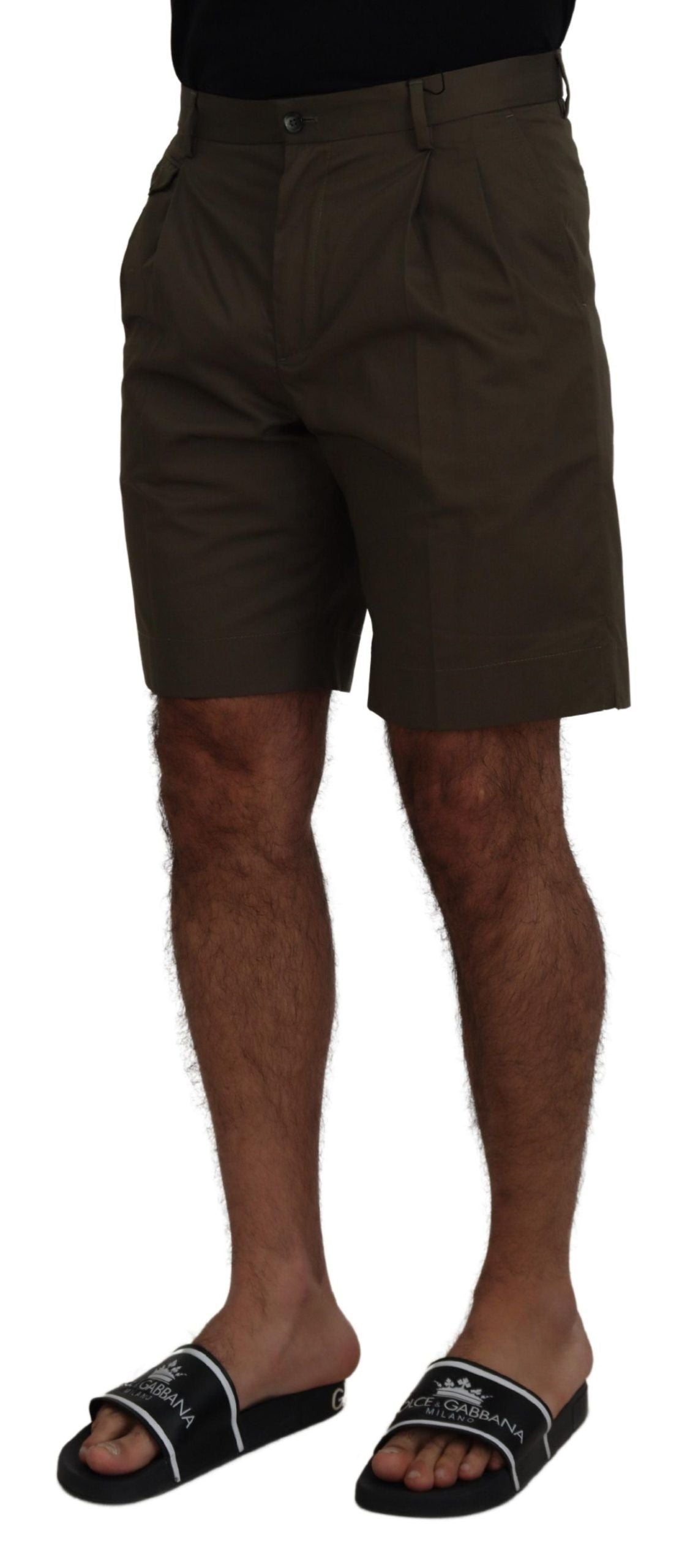 Shorts décontractés en coton vert à pinces Dolce &amp; Gabbana