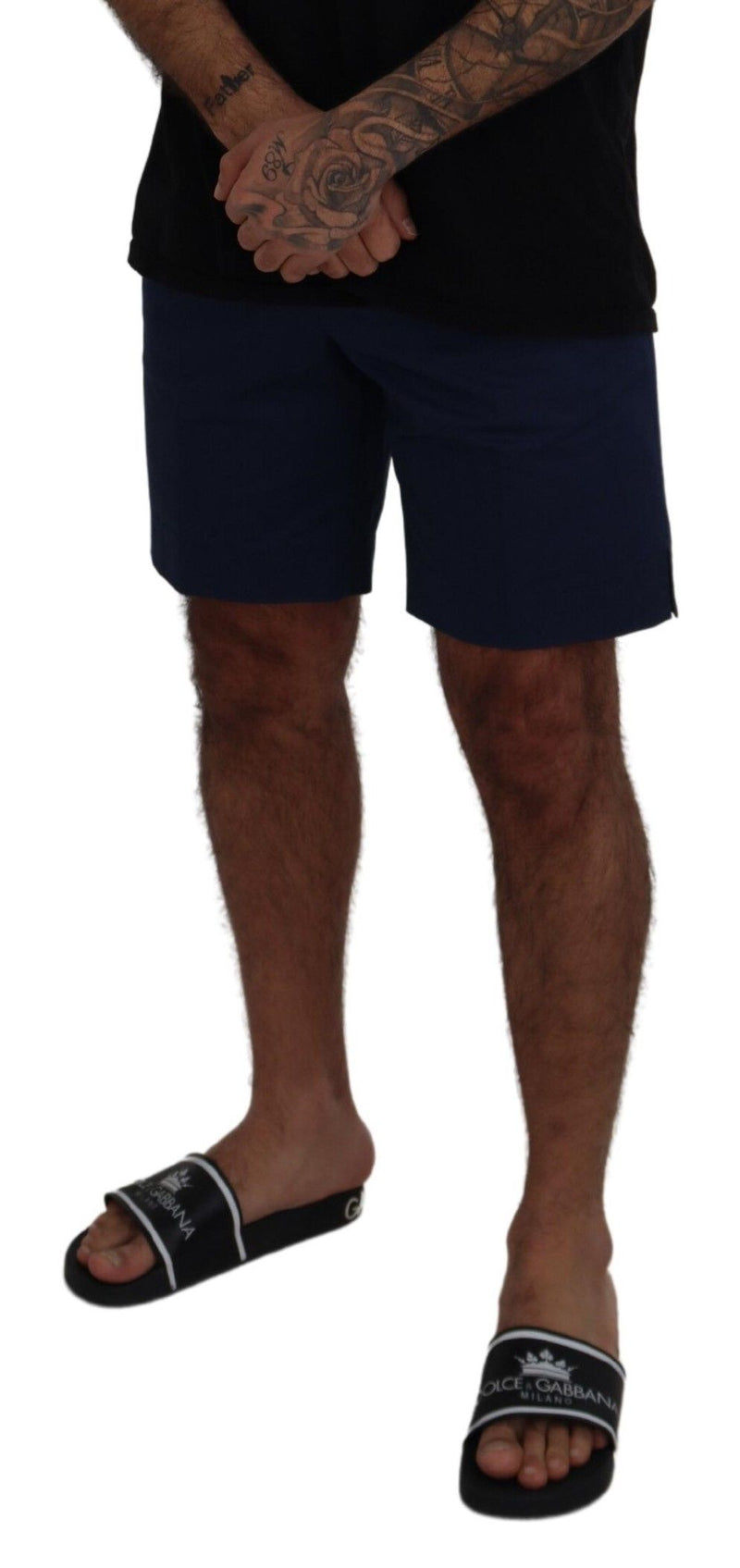 Shorts décontractés en coton extensible bleu chiné Dolce &amp; Gabbana