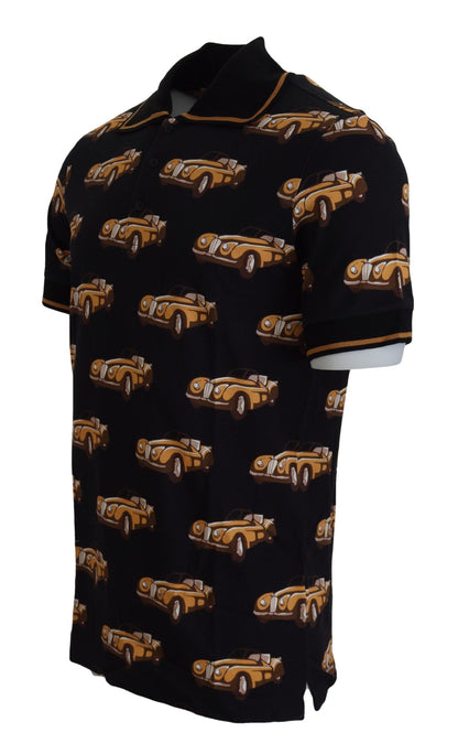 T-shirt polo à manches courtes noir avec imprimé de voiture de Dolce & Gabbana
