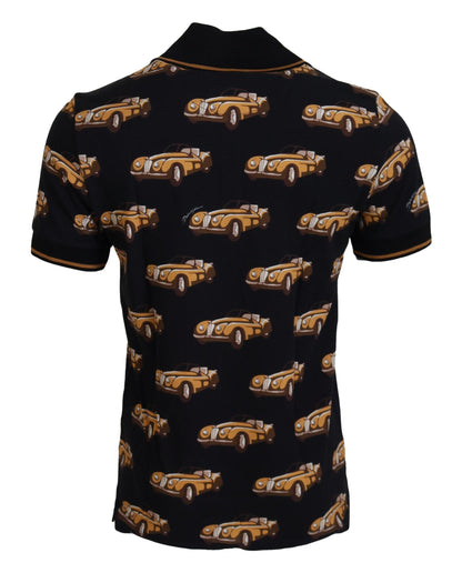 T-shirt polo à manches courtes noir avec imprimé de voiture de Dolce & Gabbana