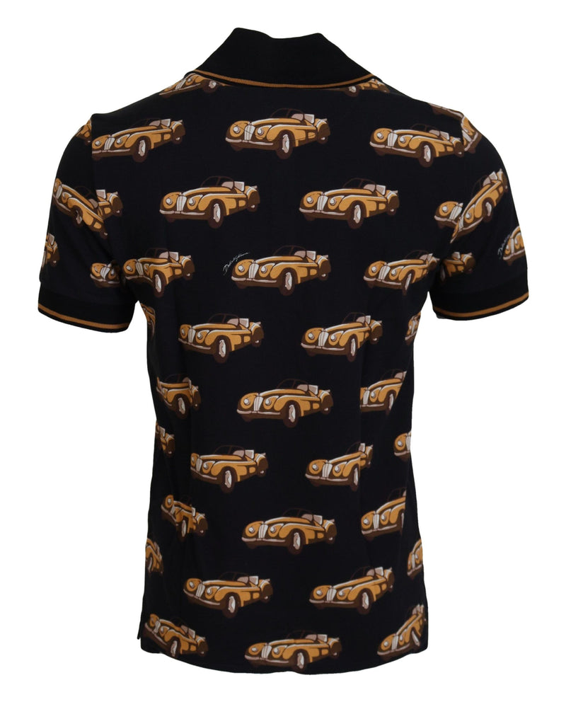 T-shirt polo à manches courtes noir avec imprimé de voiture de Dolce &amp; Gabbana