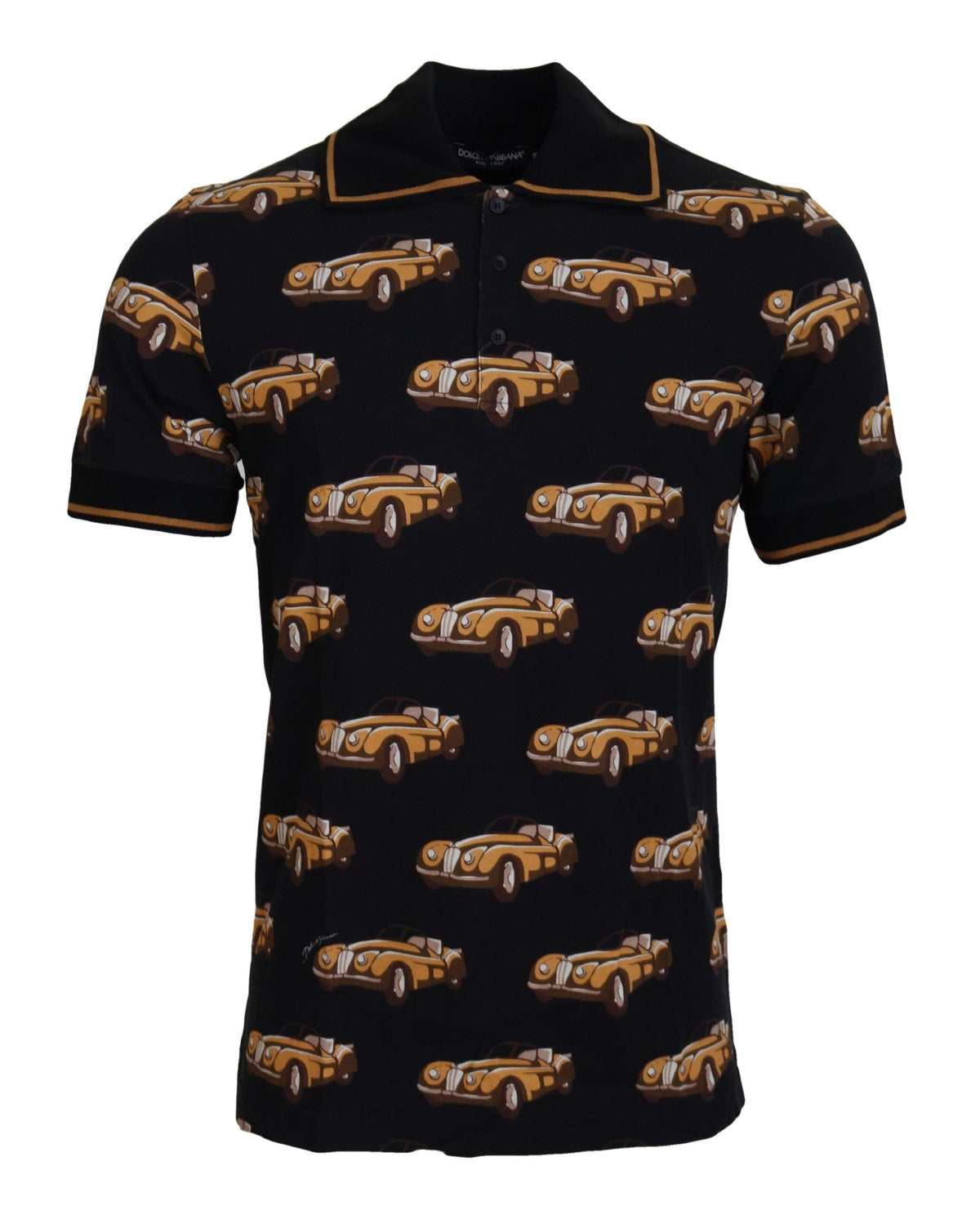 T-shirt polo à manches courtes noir avec imprimé de voiture de Dolce &amp; Gabbana