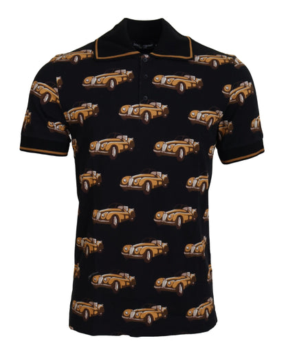 T-shirt polo à manches courtes noir avec imprimé de voiture de Dolce & Gabbana