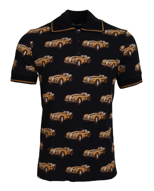 T-shirt polo à manches courtes noir avec imprimé de voiture de Dolce & Gabbana
