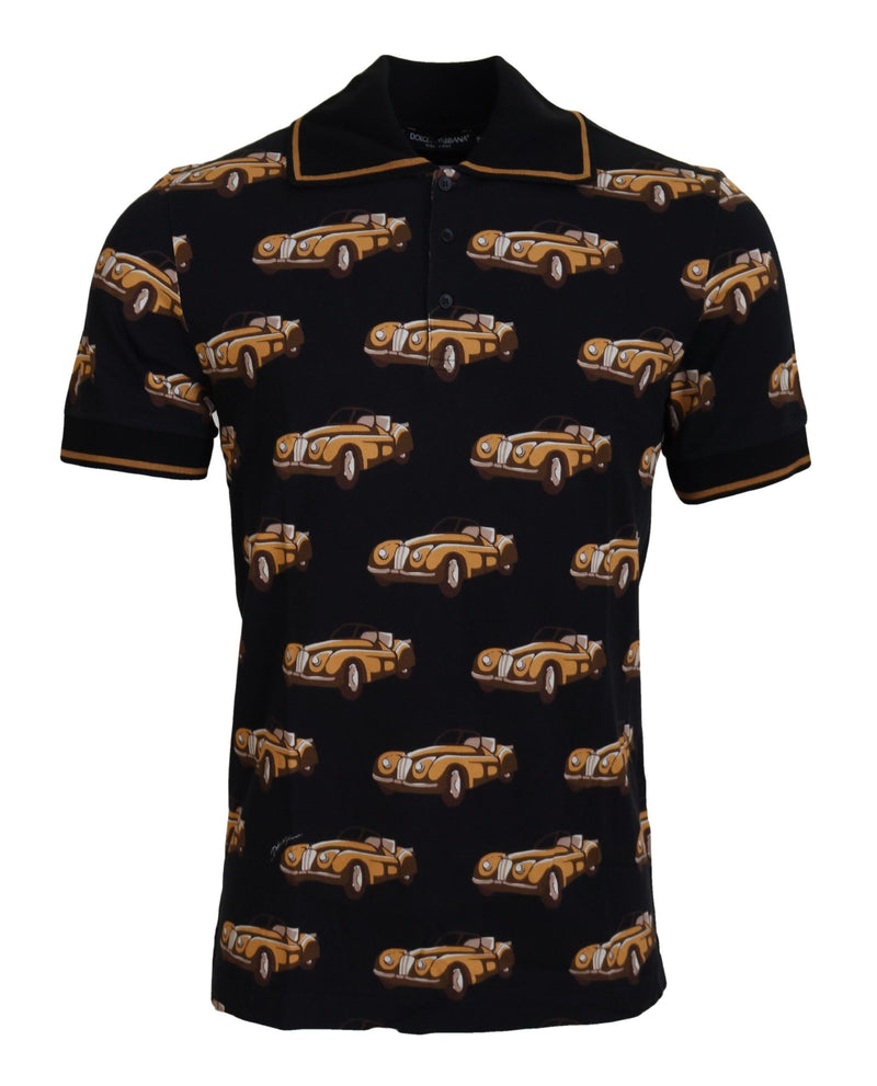 T-shirt polo à manches courtes noir avec imprimé de voiture de Dolce &amp; Gabbana