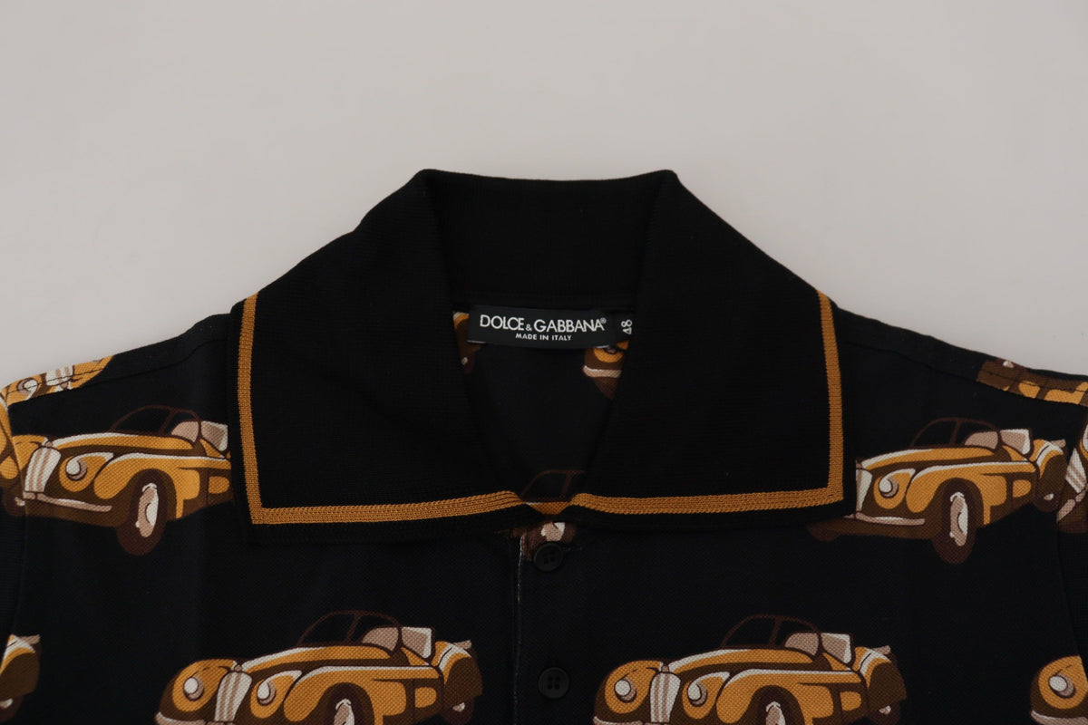 T-shirt polo à manches courtes noir avec imprimé de voiture de Dolce &amp; Gabbana