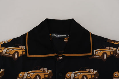 T-shirt polo à manches courtes noir avec imprimé de voiture de Dolce & Gabbana