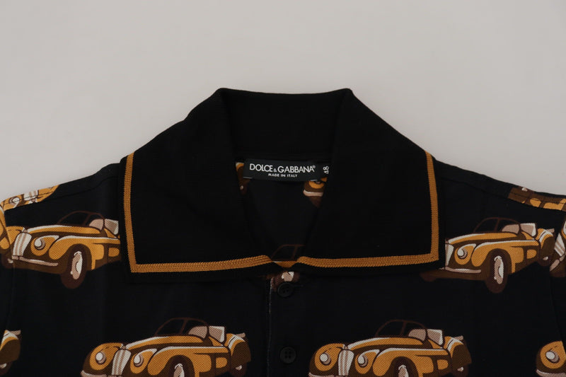 T-shirt polo à manches courtes noir avec imprimé de voiture de Dolce &amp; Gabbana