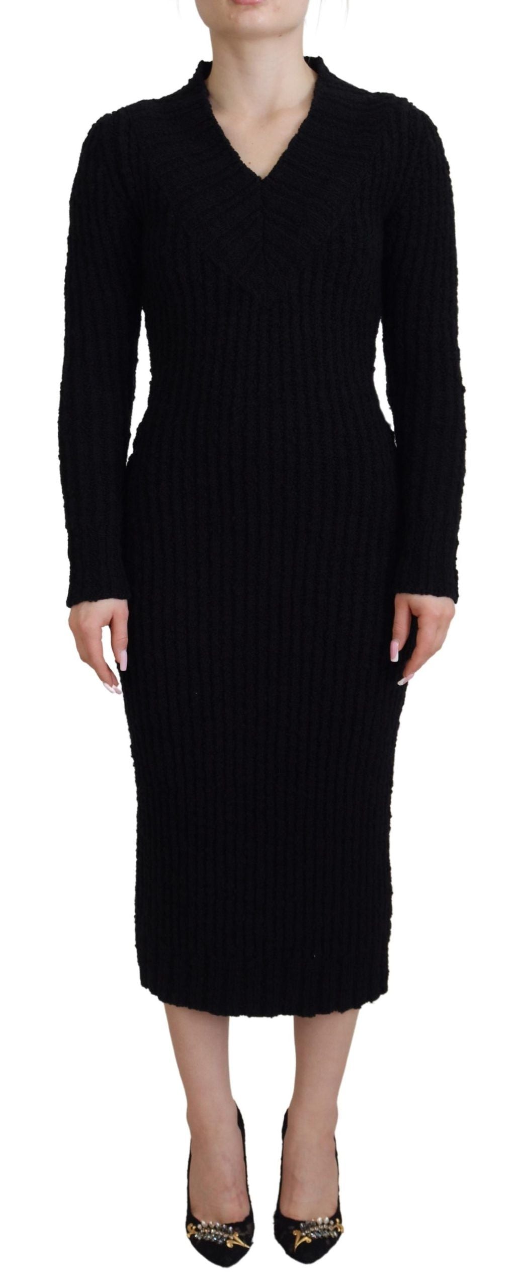 Dolce & Gabbana Robe Pull Sheath en Laine Noire
