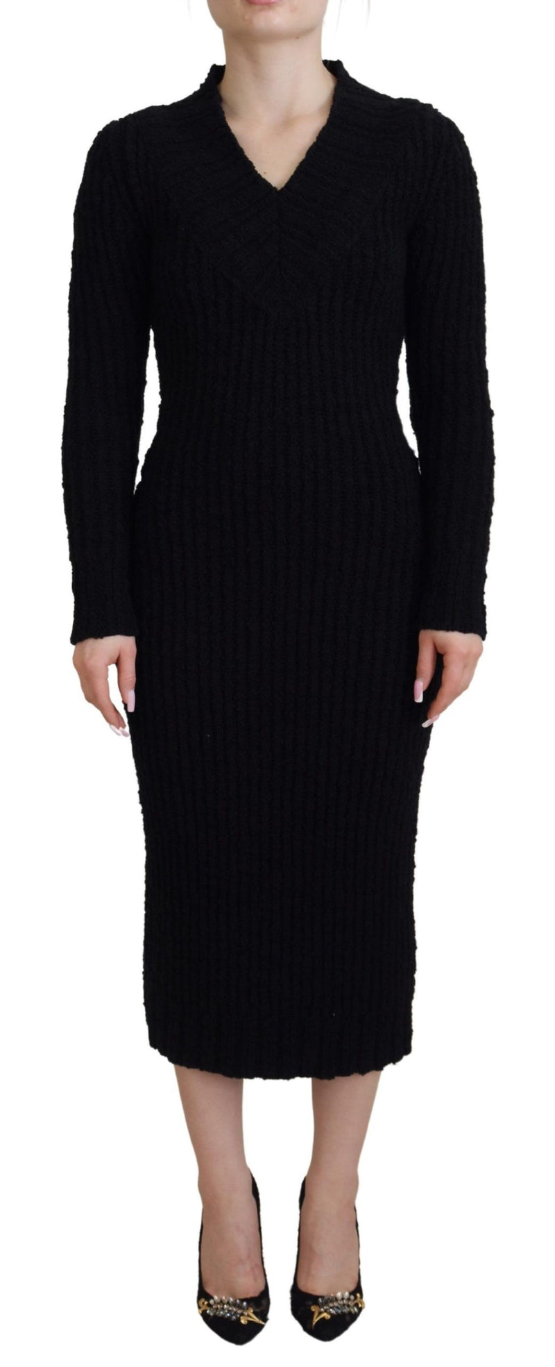 Dolce & Gabbana Robe Pull Sheath en Laine Noire