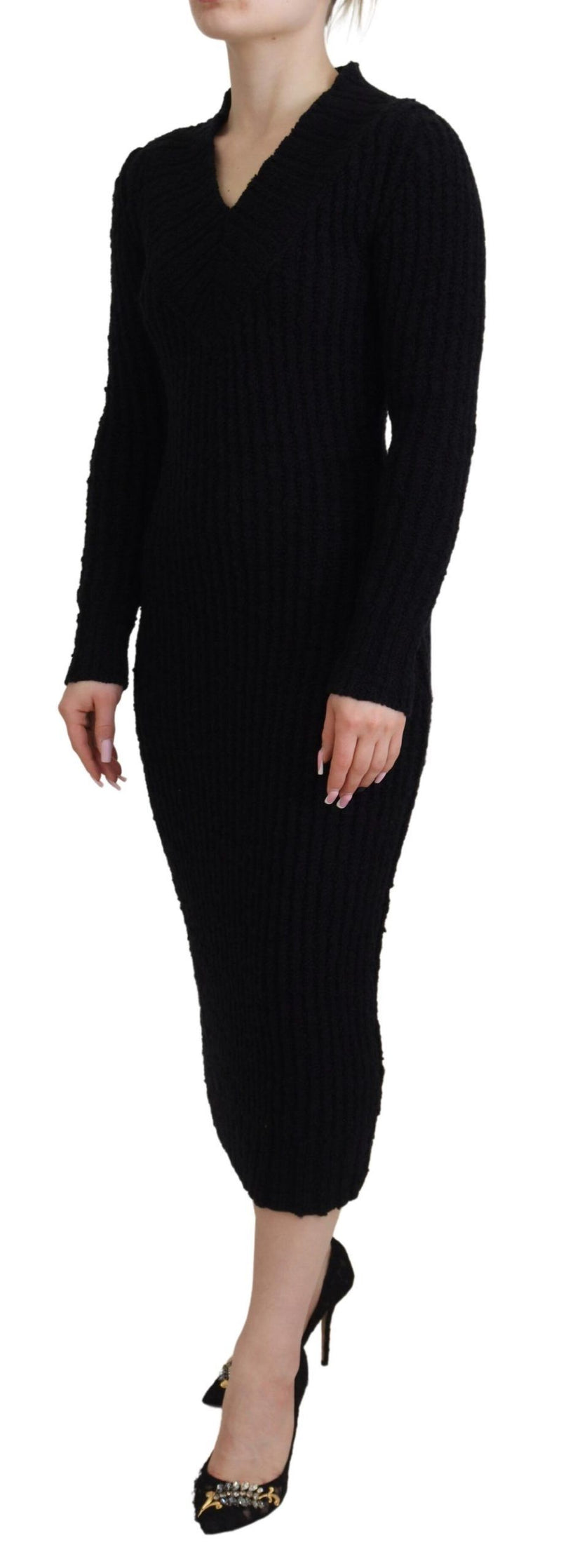 Dolce & Gabbana Robe Pull Sheath en Laine Noire