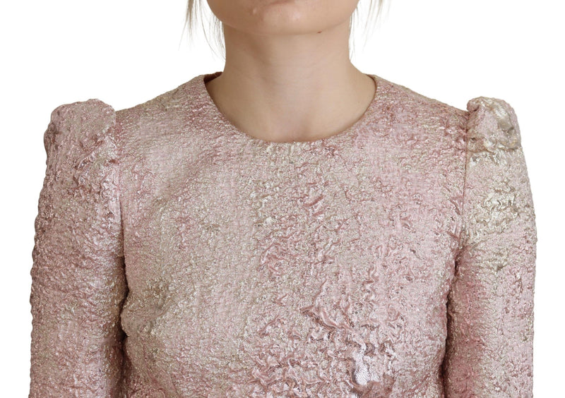Dolce & Gabbana Pink Jacquard 3/4 Sleeve Sheath Midi Dress