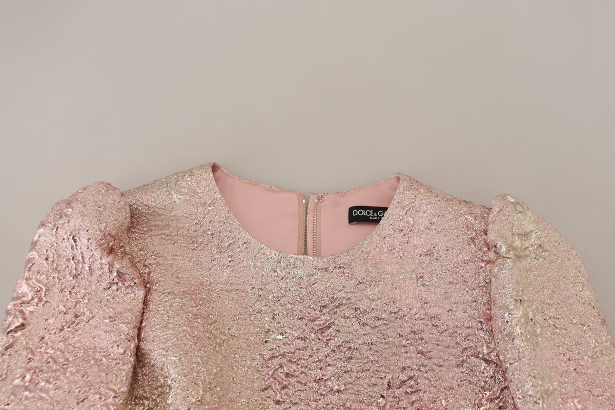 Dolce & Gabbana Pink Jacquard 3/4 Sleeve Sheath Midi Dress