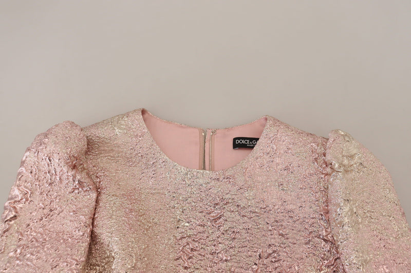 Dolce & Gabbana Pink Jacquard 3/4 Sleeve Sheath Midi Dress